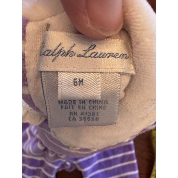 Ralph Lauren Lavender/White Stripe Peter Pan Collar Velour Coverall Baby 6 Mos - Picture 5 of 8